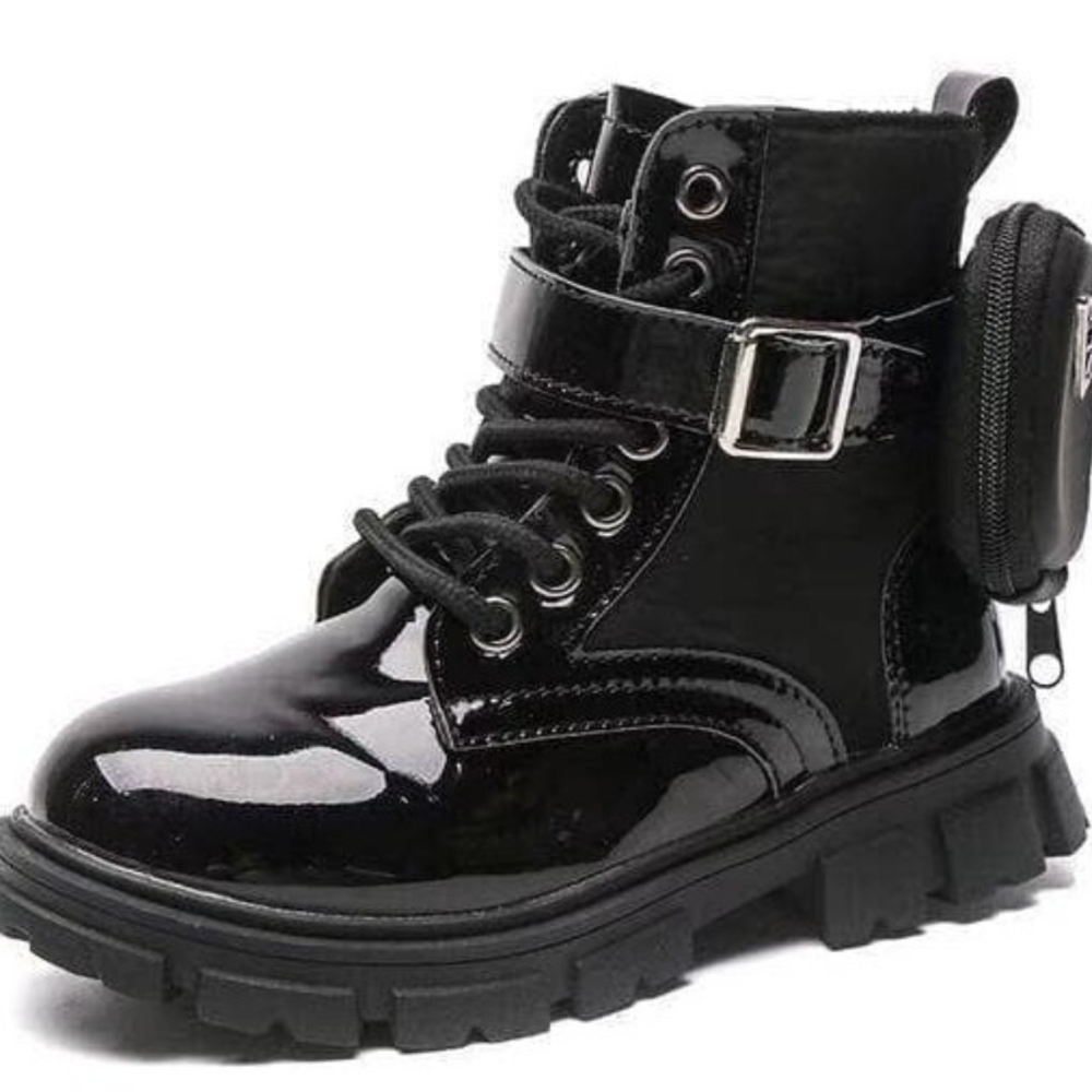 Lola + The Boys Patent Leather Combat Booys